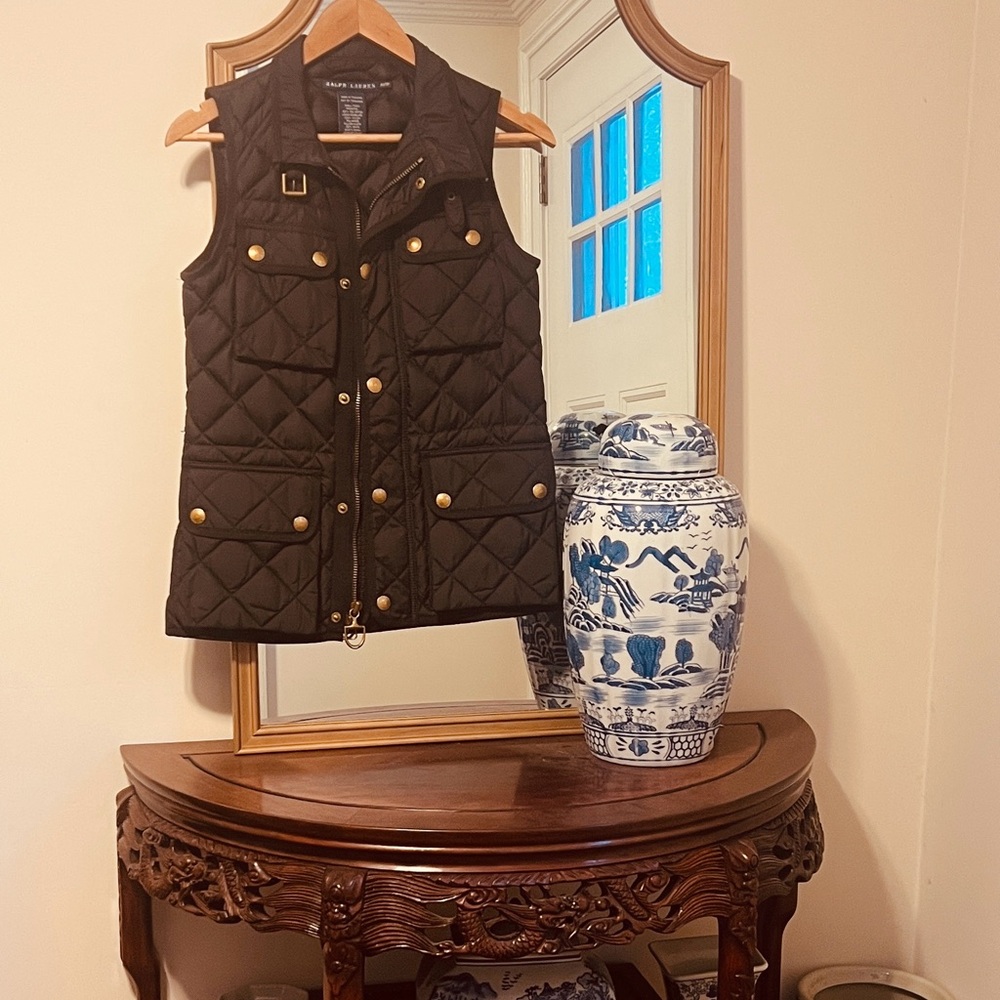 Ralph Lauren Black Quilted Vest with Gold Buttons